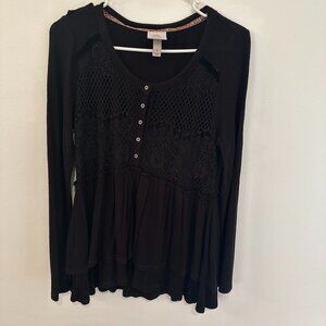 KNOX ROSE BLACK BOHO TOP SIZE SMALL